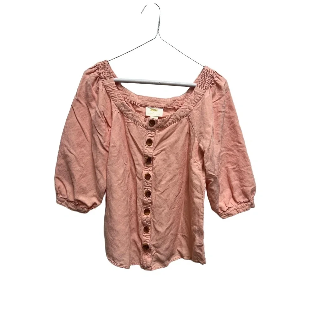 MAEVE Anthropologie Womens US 4 Peach Pink Blouse Square Neck Button Front - Picture 2 of 7